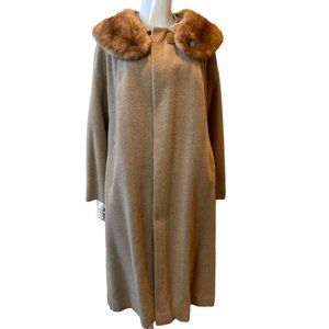 Famous Barr Vintage 1960 Womens Afghan Cashmere Coat Shagmoor Fur Collar Brown L